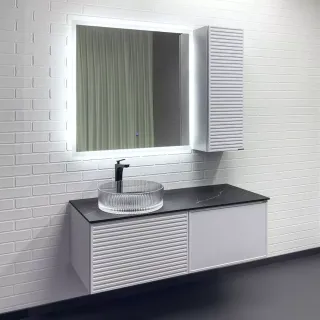 Тумба-умывальник Comforty Геленджик 120 белый матовый со столешницей мрамор Калакатта Блэк c раковиной Comforty CF21001